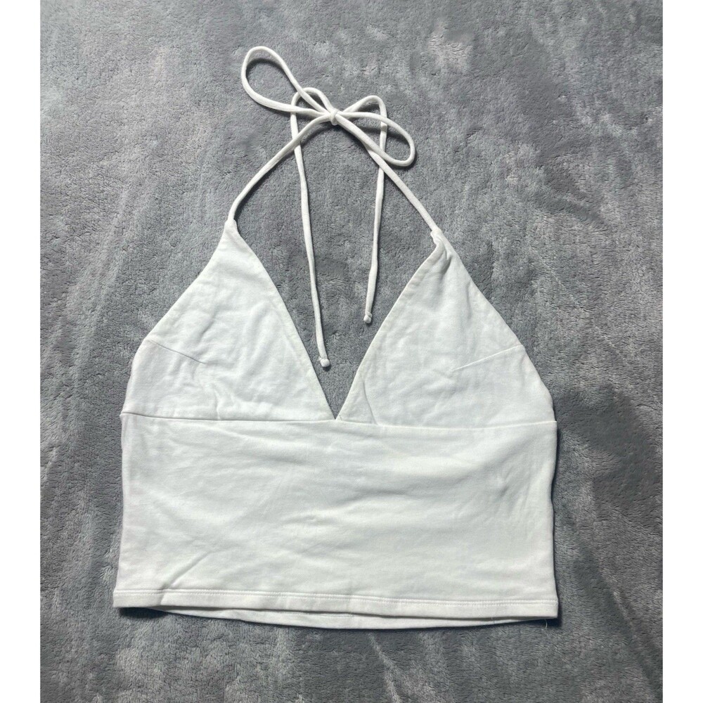 Forever 21 Halter Smocked Bralette Crop Top White Cotton Women's Medium